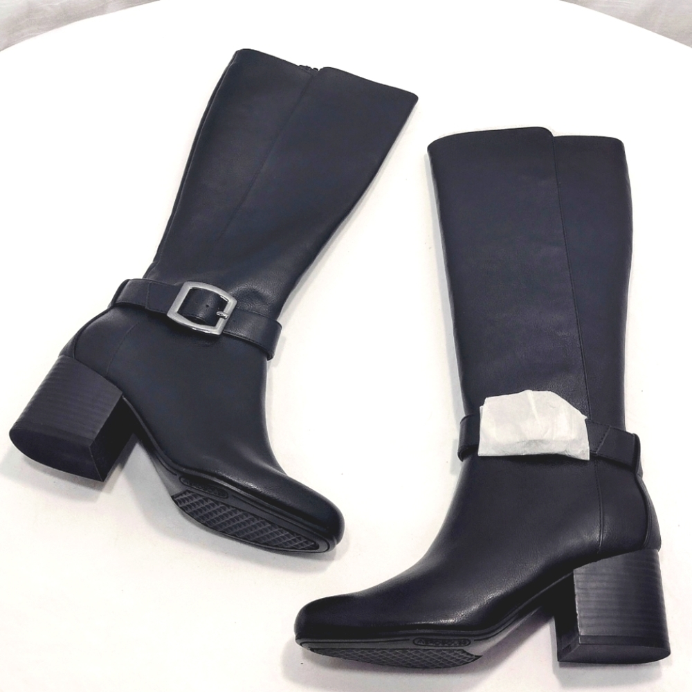 Aerosoles Patience Faux Leather Extended Calf Knee-High Stack Heel Boots - Picture 3 of 15